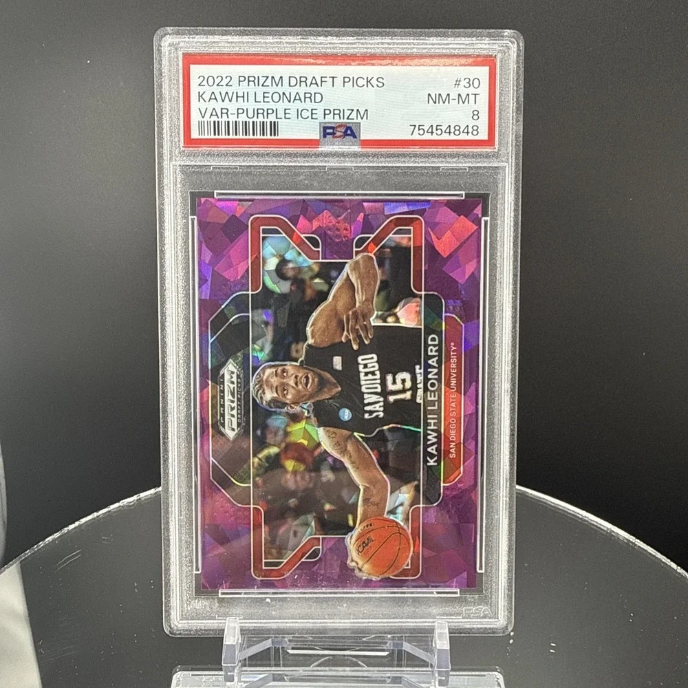 Kawhi Leonard‎ 2022-23 Prizm Draft Image Variation Purple Cracked Ice /149 PSA 8